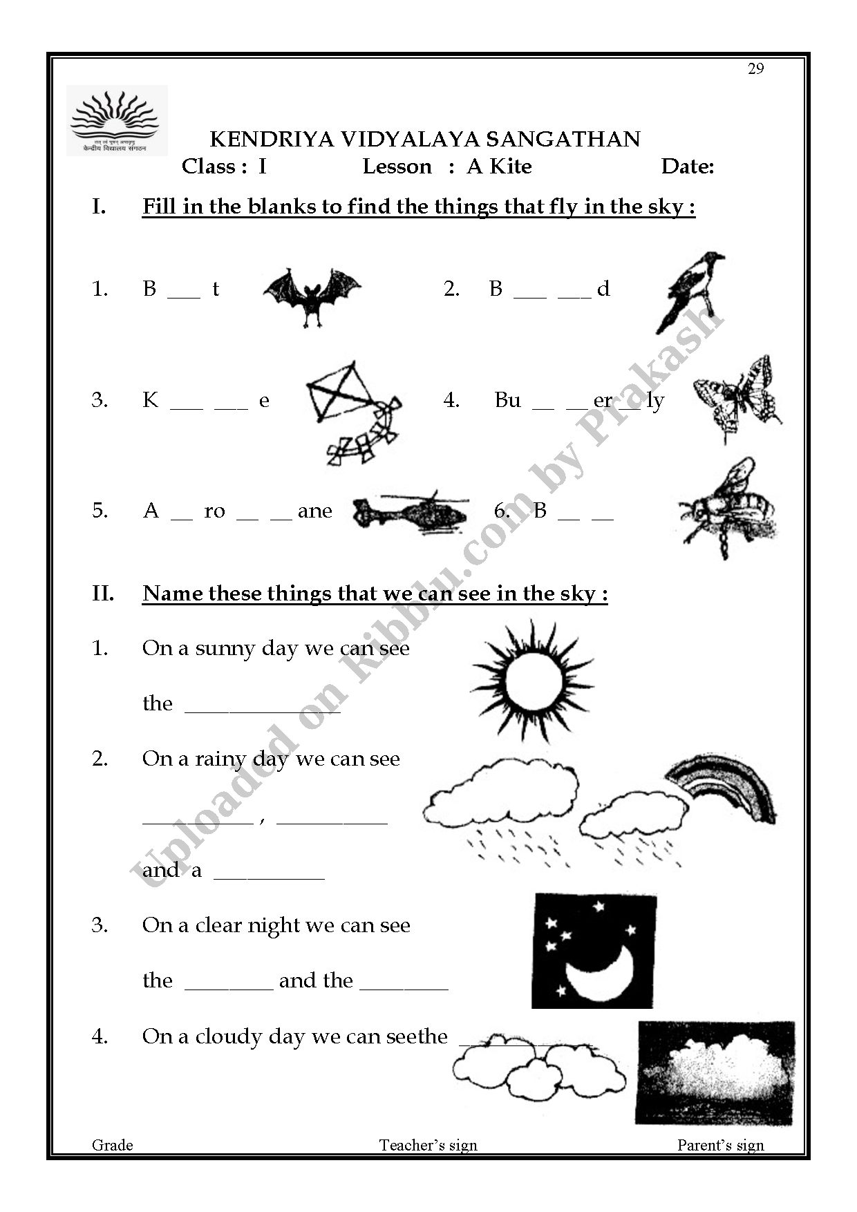 Preview cover for CBSE Class 1 English A Kite Worksheet - 1