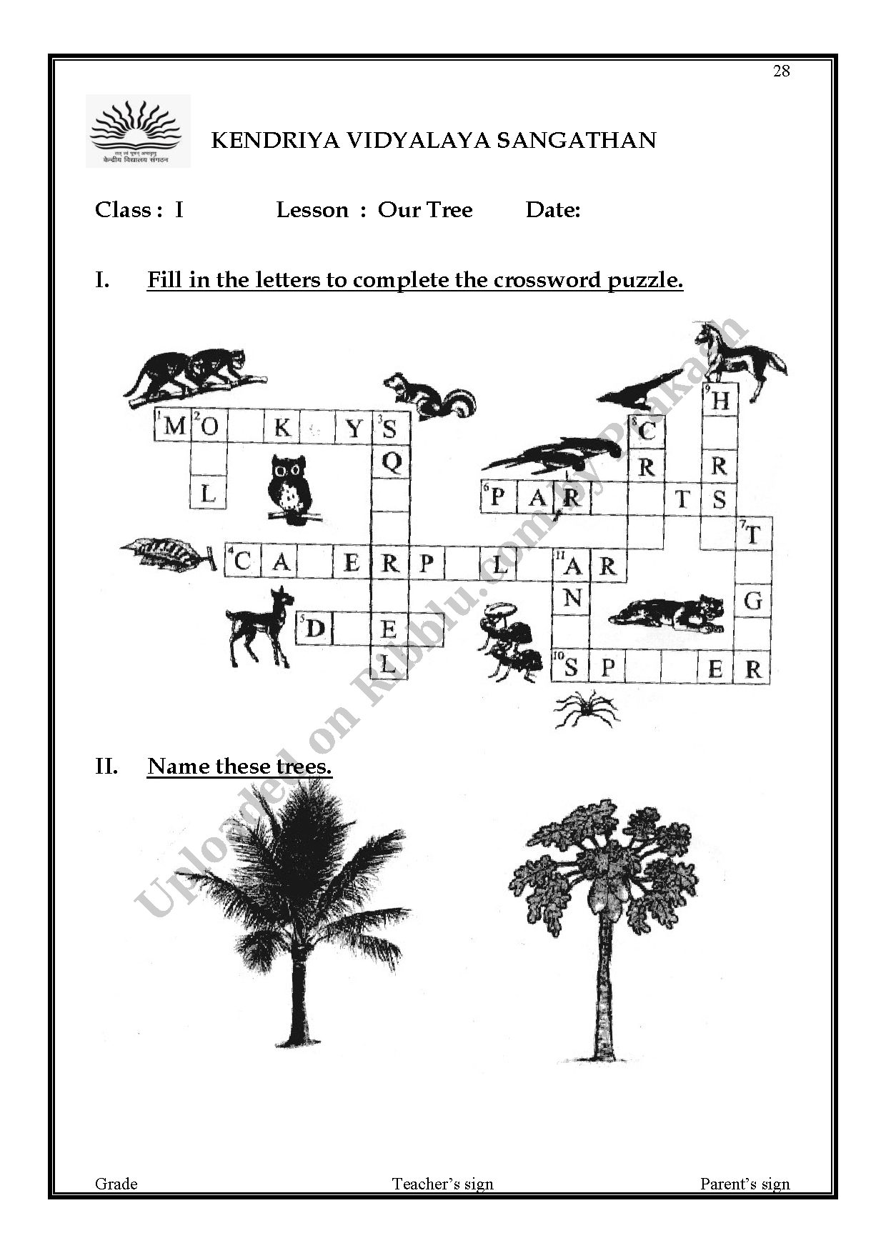 Preview cover for CBSE Class 1 English Our Tree Worksheet - 1