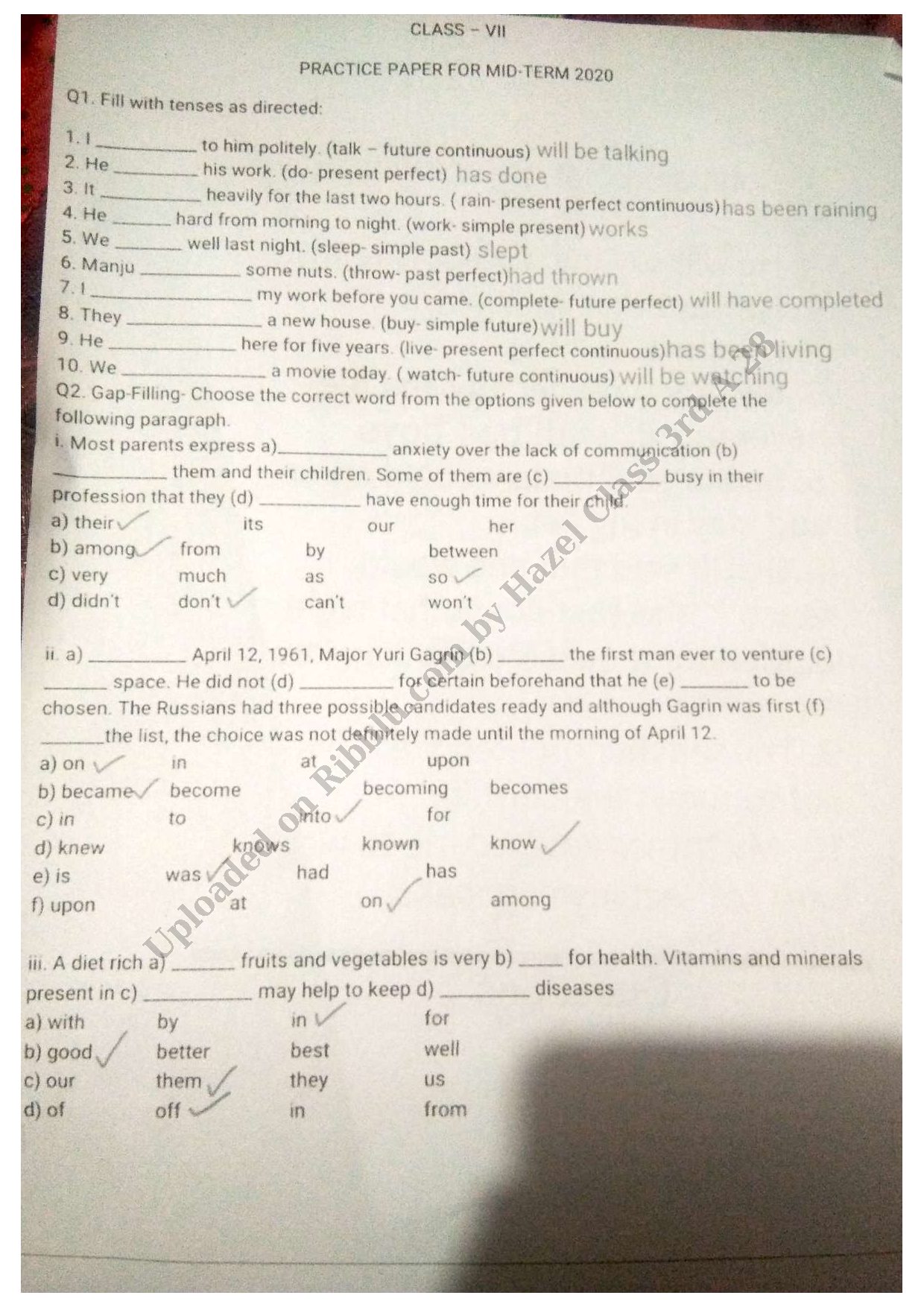 Preview cover for CBSE Class 7 English Practice Question Paper Mid term 2020