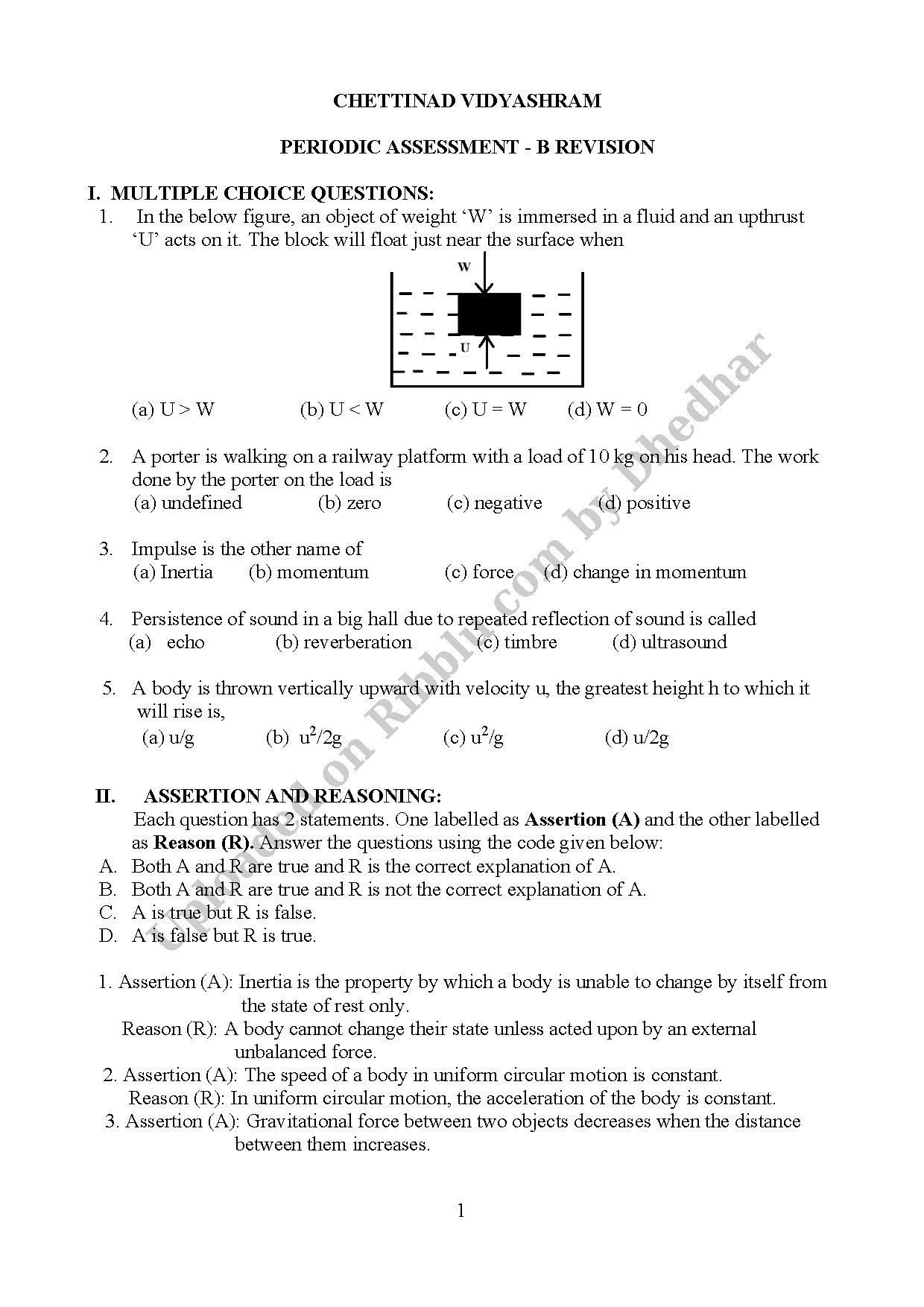 Preview cover for CBSE Class 9 Science Periodic Assessment Revision B - CHETTINAD VIDYASHRAM