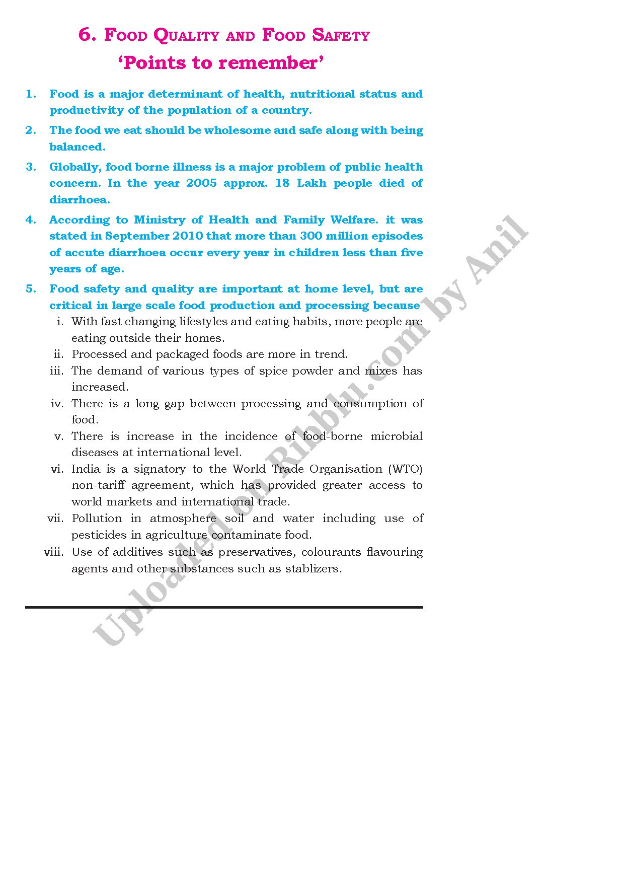 Preview cover for Class 12 Home Science Notes Chapter 6 Food Quality and Food Safety