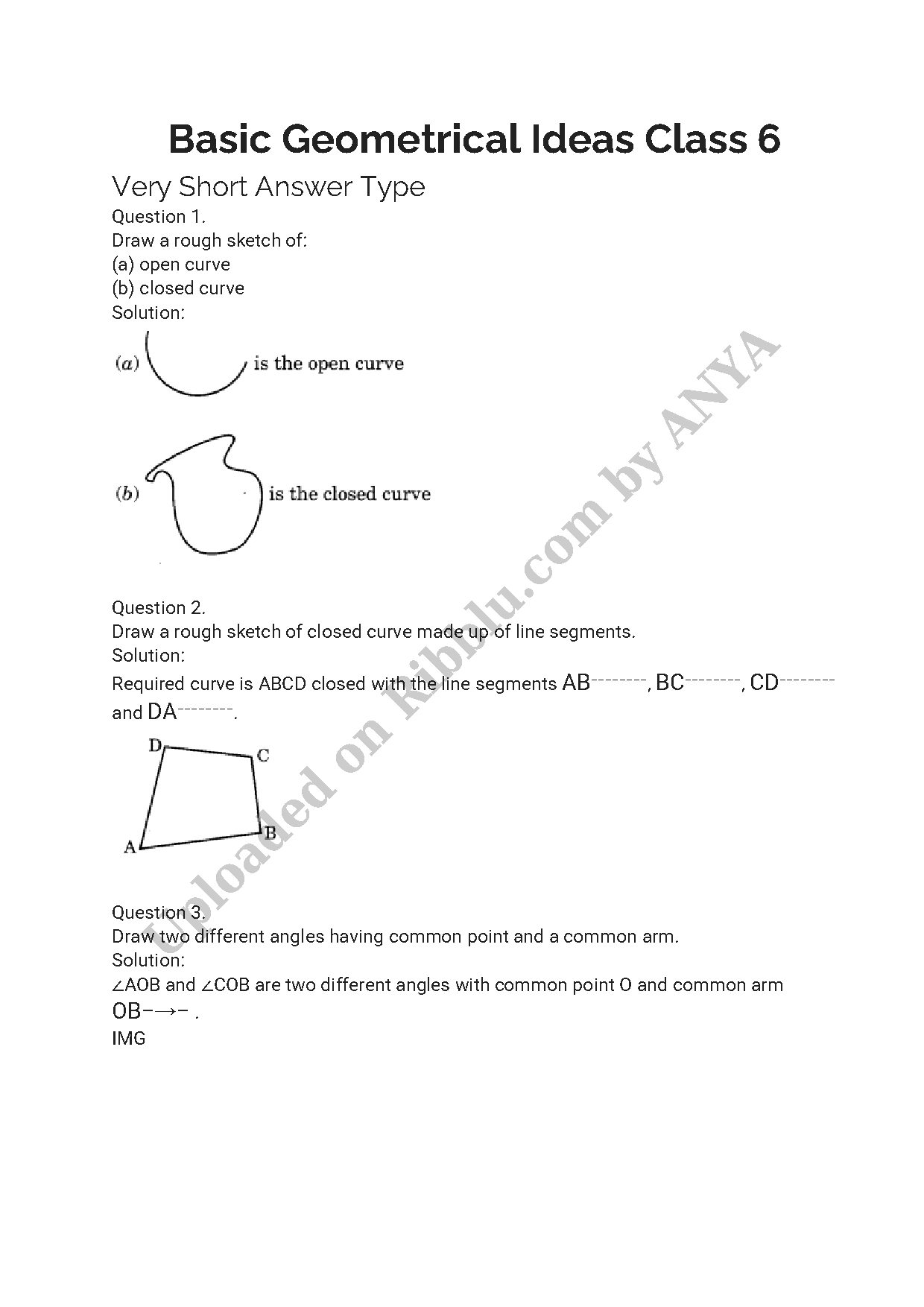 Preview cover for Class 6 Basic Geometrical Ideas Questions with answers - PIE Square Academy