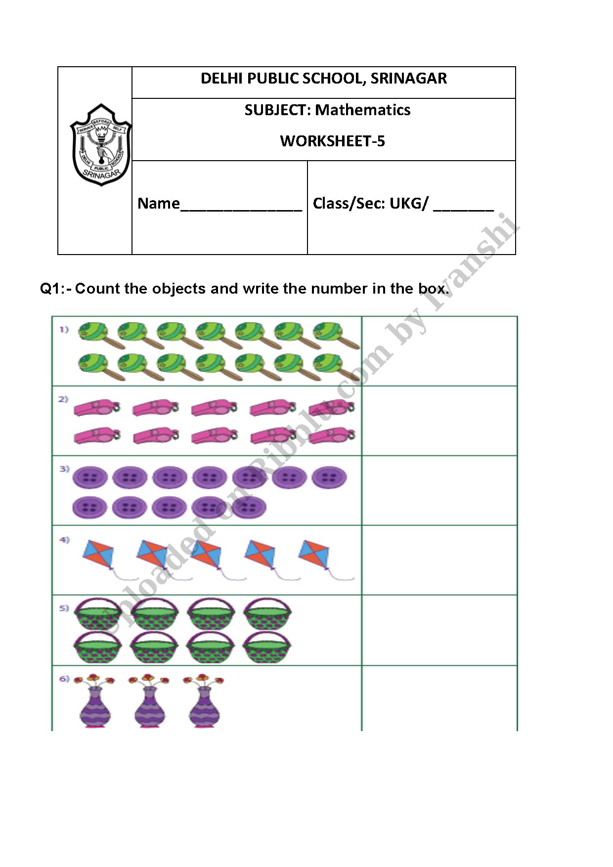 Preview cover for Count and Write the Number of Shapes Worksheet UKG