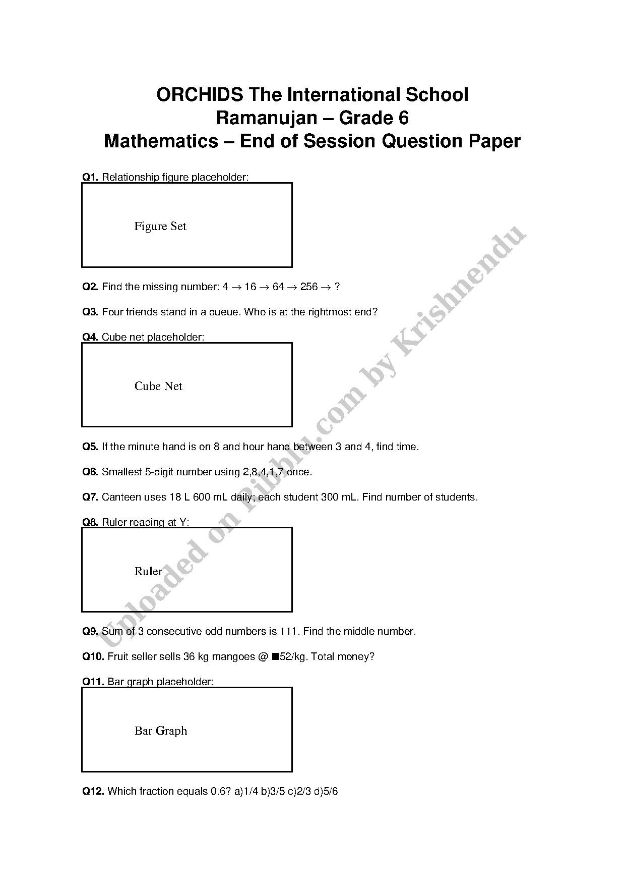 Preview cover for Grade 6 MATH Ramanujan Contest Question Paper - ORCHIDS The International School