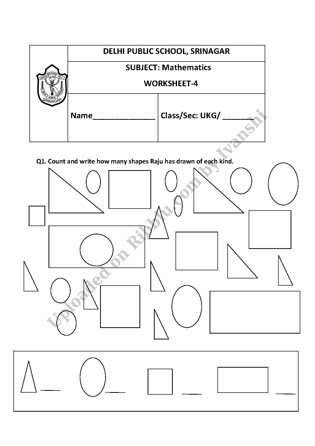 Preview cover for Shapes Worksheets for UKG ( Kindergarten) - DPS