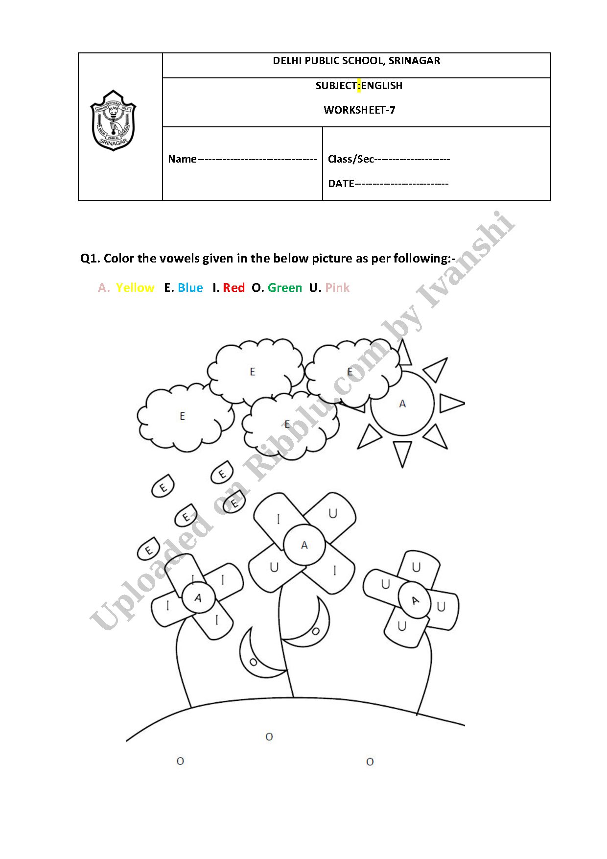Preview cover for Vowels English Worksheet for UKG ( Free PDF )